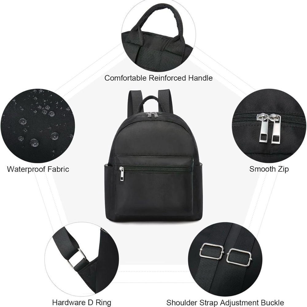 Small Mini Backpack Black Nylon Water Resistant 1… - image 4